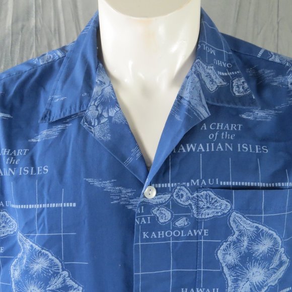 Retro Howie Hawaiian Shirt - Chart Hawaiian Islands Theme - Men's Large - Picture 2 of 11